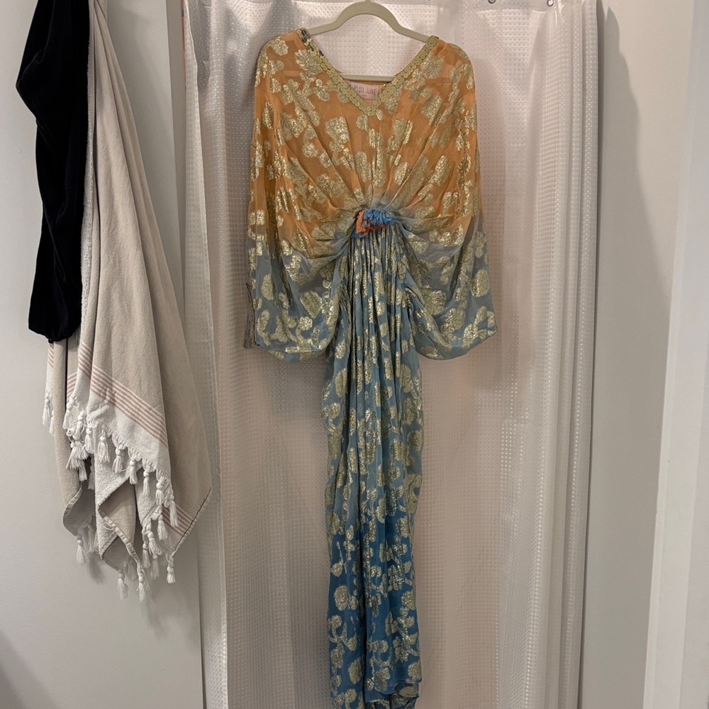 Elegant Blue and Orange Maxi Dress